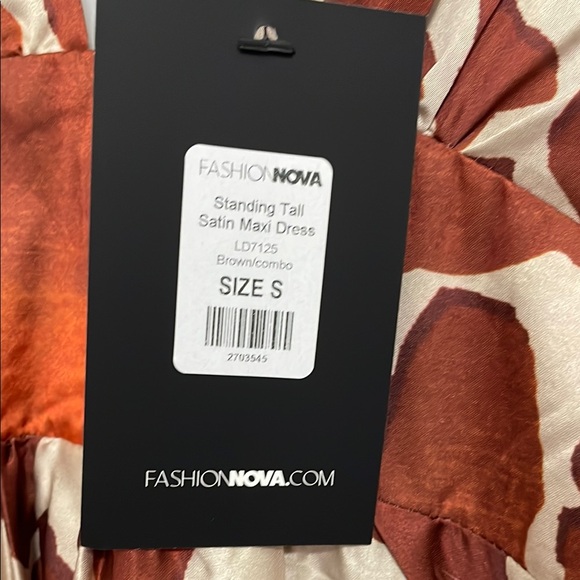 NWT Fashion Nova Brown and Cream Patterned Dress - Picture 3 of 9
